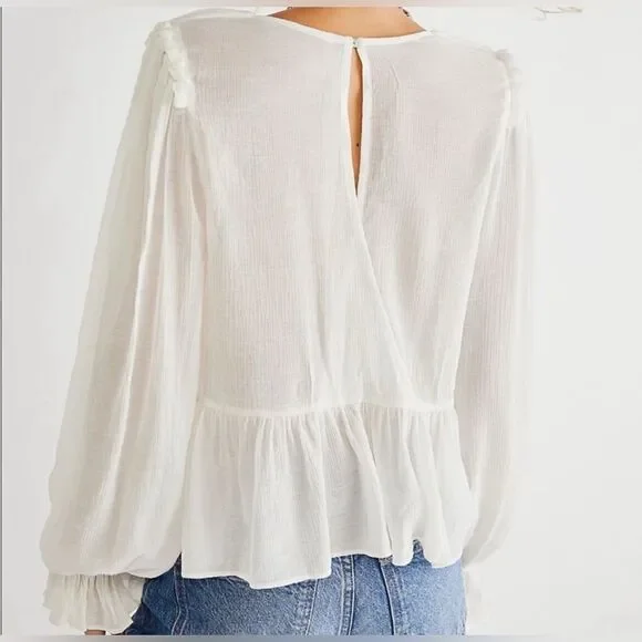 NWT Free People Daia Long Sleeve Vneck Peplum Waist Open x back-Size small - Picture 2 of 4